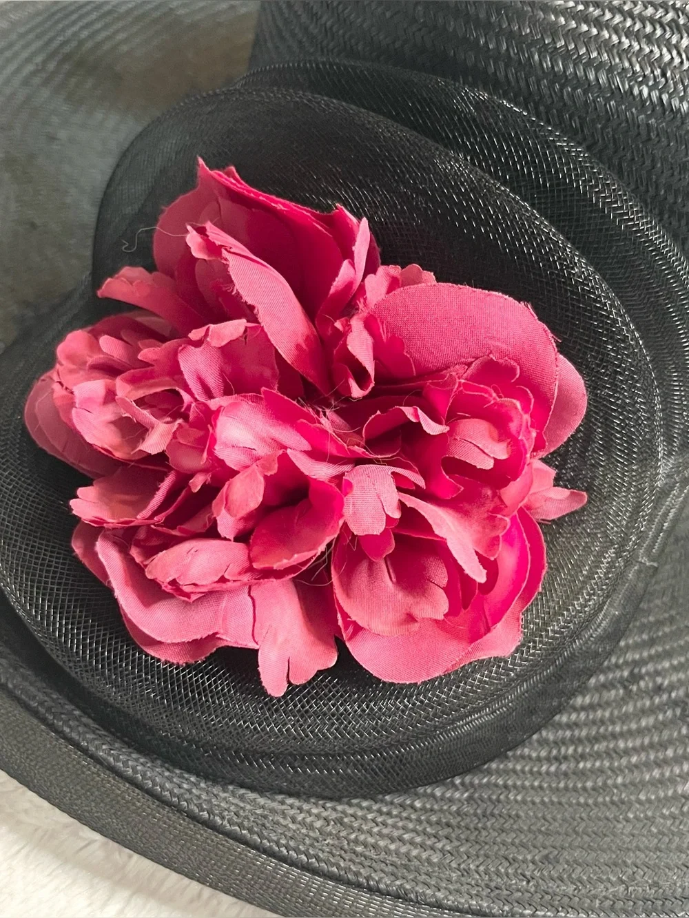 Vintage Plaza Suite by Betmar Black Wide Brim Derby Hat with Rose Fascinator